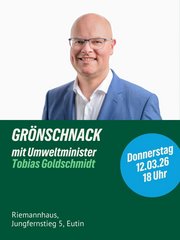 Plakat des Grünen Stammtisches am 12.03.2026 in Eutin mit Umweltminister Tobias Goldschmidt
