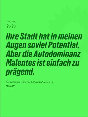 Plakat zum Thema: Ein Urlauber schildert seinen Blick auf den Radverkehr in Malente: fehlende Radwege, unsichere Stellen und zu wenig Raum für Fahrrad und Fußverkehr.