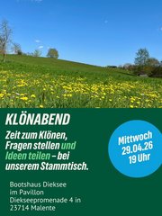 Plakat mit Einladung zum Kloenschnack der Grünen Malente am 28.04.2026